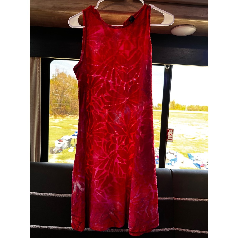J.T.B. Missy Red Pink Burnout Velvet Floral Sleeveless Sheath Dress Large